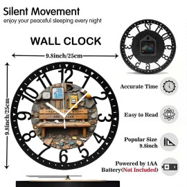 25cm Industrial Loft-Style Iron Wall Clock with Visible Weld Seam Texturessheet size: 10 inch, color: Black