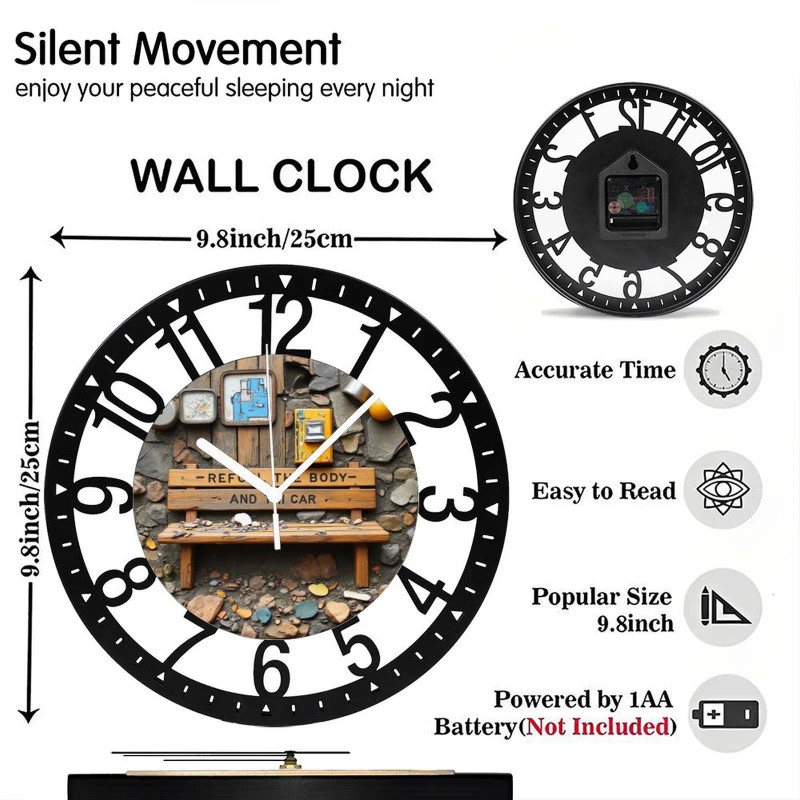 25cm Industrial Loft-Style Iron Wall Clock with Visible Weld Seam