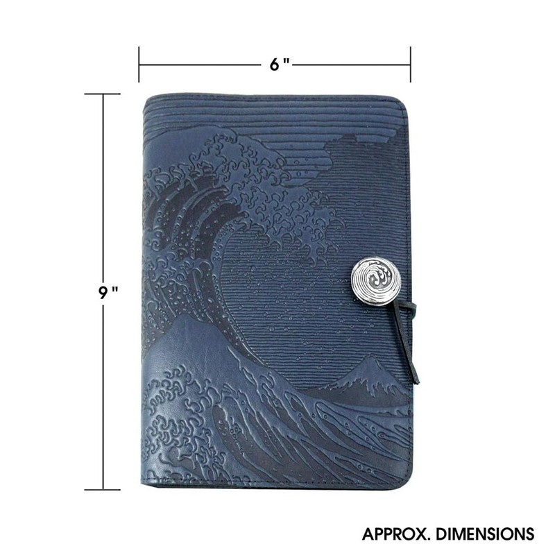 Modern Artisans Hokusai Wave American-Made Embossed Leather Writing Journal Cover,