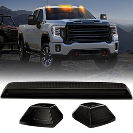 LUDARM LED Cab Roof Light Compatible with Silverado Sierra 2500HD 3500HD 2020-2024 Pickup Truck Cab Clearance lights 3PCS Amber Light Smoke Lens