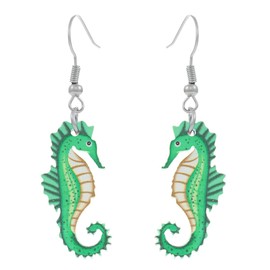 Summer Beach Seahorse Acrylic Earrings for Women Cute Acrylic Seahorse Dangle Drop Earring Lightweight Ocean Themed Jewelry Vacation Style Seaside Accessories, Large, Acrylic, No Gemstone
