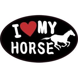 StickerTalk Oval I Love My Horse Vinyl Sticker, 5 inches by 3 inches