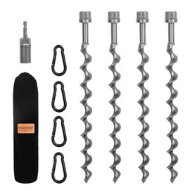 11.5" Ground Anchors Screw-in, 4-Pack Earth Anchors with Carabiners and Power Nut Driver Drill Bit, Heavy Duty Steel Anchors for Camping Tents, Swing Sets, Securing Animals, Sheds and Trampolines