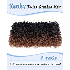 Eerya 8 Inch Yanky Twist Crochet Hair for Women 8 Packs Fluffy Prelooped Senegalese Spring Mini Yankee Yaki Twists Crochet Braids Synthetic Braiding Hair Extensions (8 inch, T1B/4/30)