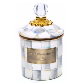 MACKENZIE-CHILDS Sterling Check Enamel Canister, Gray-and-White Kitchen Storage Container with Lid, Demi