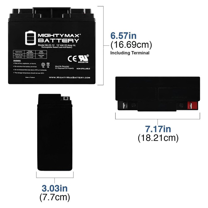 Mighty Max Battery ML22-12 - 12V 22AH Schumacher DSR ProSeries