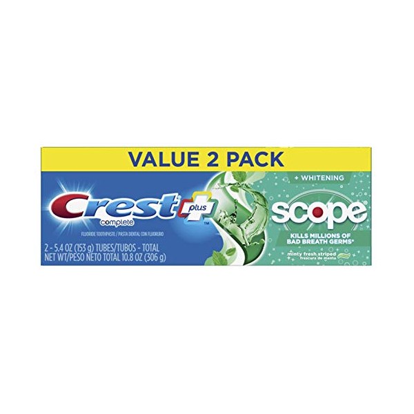 Crest + Scope Complete Whitening Toothpaste Minty Fresh - 5.4 oz (153 g) - Pack of 2