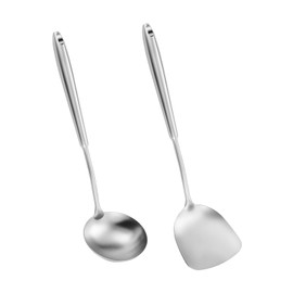 14-15" Wok Spatula and Ladle,2 PCS Wok Tools Set,304 Stainlss Steel Cooking Utensils,Matte Wok Accessories,Solid Wok Utensils