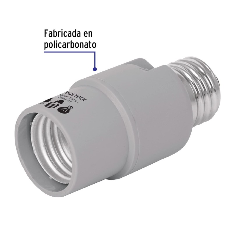 Volteck POBA-21, Portalámpara de policarbonato, con sensor de luz, 360°