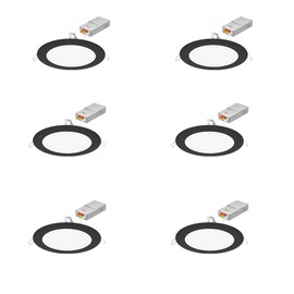 Juno LED Recessed Lights 6 Inch Round Wafer Downlight, 5-in-1 Switchable White Color Temperature, 120 Volts, 6-Inch Ultra-Thin Flat Trim, Matte Black, 6-Pack (WF6 SWW5 90CRI CP6 MB M2)