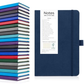 Notes London Luxury Italian style A5 Notebook with Stitched Hardcover, 100gsm Lined Numbered & Date Marked Pages, 2x Ribbons, Pen Loop, Contents Page, Paper Pocket, Medium Journal, Sustainable (Navy)