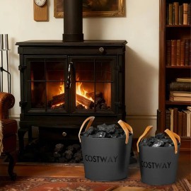 Set of 2 Metal Ash Buckets 11.5 & 8.5 Gal Capacity for Fireplace Fire Pits-Coal Ash Can Accessory SetMain Material: Wood+Metal, Main Color: Black