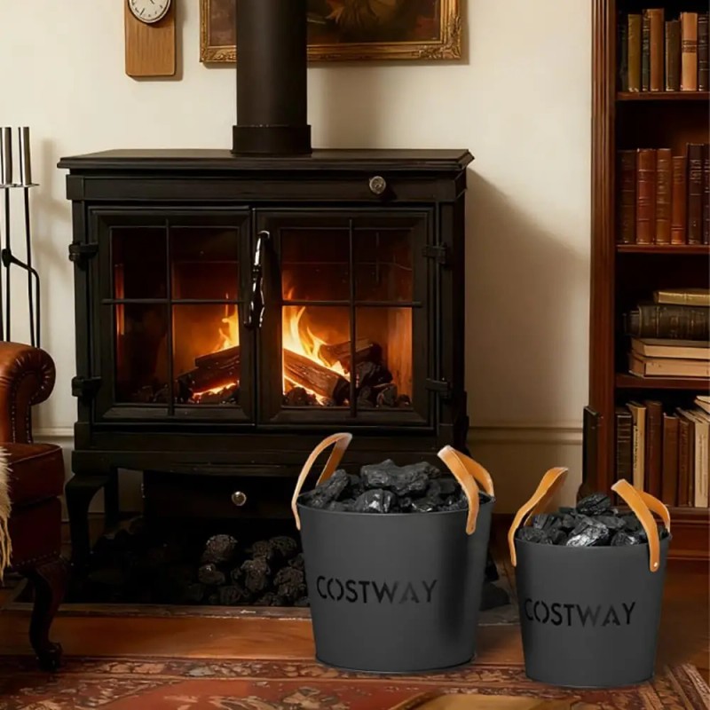 Set of 2 Metal Ash Buckets 11.5 & 8.5 Gal