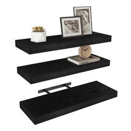Vervida® Shelves for Wall Storage 3 Pack of 24 W x 7.9" D Black Wall Shelves, Floating Book Shelves for Room Decor, Hanging Shelves for Bedroom, Kitchen,Bathroom, with Invisible Brackets Wall Shelves