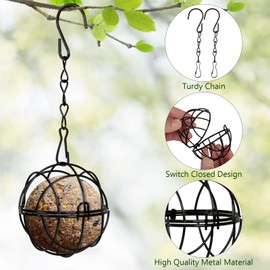 SUNYOK 4 Pcs Fat Ball Feeders Hanging Bird Feeder Metal Fat Ball Bird Holder with 4 S-shaped hooks for Outdoor Garden Wildlife Birds Finch Sparrow Robin