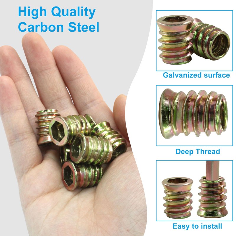 Moicstiy 20 Pcs 3/8"-16x 20mm Threaded Inserts for Wood, Nut