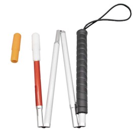 Aluminum Folding Cane for The Blind,Folds Down 4 Sections, White Cane for Children,with 2 Tips, (Black Handle, 80 cm)