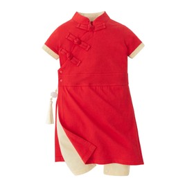 LXKIKMM Baby Toddler New Year Chinese-style Rompers Chinese Cheongsam Costume,Red Short Sleeve 18-24 Months