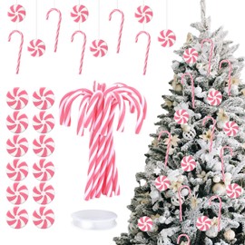 24pcs Pink Candy Cane Peppermint Ornaments for Christmas Tree Crafts Wreath Pink Christmas Decor Xmas Indoor Home Office Decorations