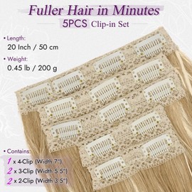 BARSDAR Clip-In Hair Extensions, 50 cm Wavy Clip-In Extensions Blonde for Women, 5 Pieces, Full Head Hair Extensions, Synthetic Hairpiece, Hair Extensions, Gloden Blonde Mixed