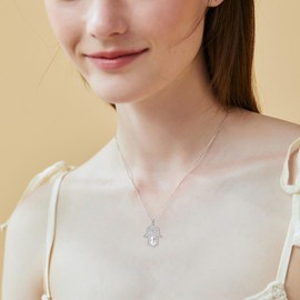 YAFEINI Hamsa Hand Tree of Life Necklace 925 Sterling Silver Hamsa Hand Tree of Life Jewellery Gifts for Women Men