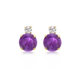 Carissima Gold Women's 9ct Yellow Gold 6mm Round Amethyst and Cubic Zirconia Stud Earrings