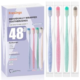 Cepillos de Dientes Desechables 48 Piezas Envueltos Individualmente, Cerdas Suaves, Cepillos de Viaje a Granel para Adultos Niños Huéspedes Hotel Hogar Camping Donación – 4 Colores, Paquete Manual Mini de Valor