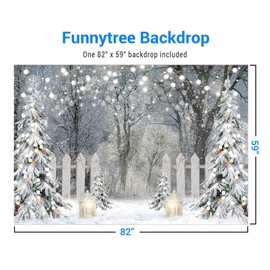 Funnytree 7x5FT Winter Photography Backdrop Glitter Snowy Forest Pine Tree Background Let It Snow Christmas Xmas Holiday Party Decor Banner Portrait Studio Booth Photobooth Props