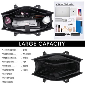 Laptop Bag for Women 15.6 Inch Waterproof Computer Teacher Work Briefcase Large Capacity Leather Handbag Office Business Shoulder Bag 2PCs Set Black Crocodile Pattern