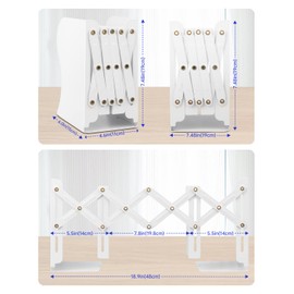 Honagu Adjustable Bookends, Metal Book Ends for Shelves Heavy Book, Desk Magazine File Organizer for Home, Office, Books, Papers, Extends up to 19 inches (White)