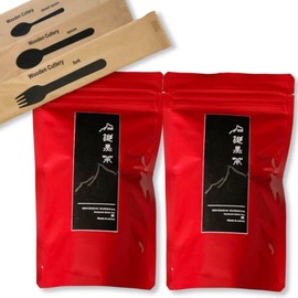 Satsukikai Ishizuchi Black Tea Tea Leaves 0.7 oz (20 g) x 2 Bags Made in Japan Green Tea Afterfermented Tea Set with Wooden Cutlery Light Snow and Fermented Grandma