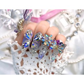  1122 Flower and Butterfly Nail Nail Queen Handmade Nail Tips ✨ - Long Round Square /  1122꽃과나비네일네일퀸 수제네일팁 ✨ - 롱라운드스퀘어