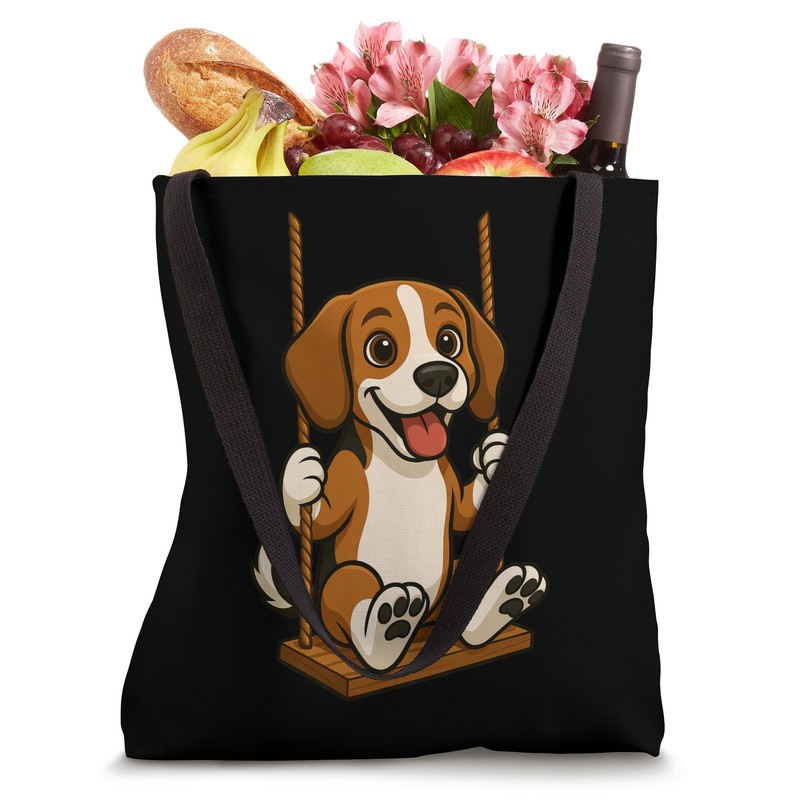 Cute Cartoon Beagle on a Swing Tote Bag