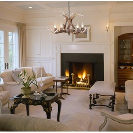 Vintage Antler Chandelier Lighting,Retro Farmhouse Deer Antler Chandelier 4-Lights,Antler Light Fixtures for Living Room, Dining Room, and Bedroom (4 Lights)