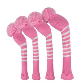 Knit Woods Golf Head Covers, Set of 4, Pink Color, Fit Driver (460CC) Fairways hybrid/UT. Soft and Elastic, Decorative Your Golf Bag to Make It Stand Out