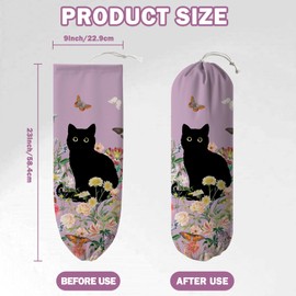 zukmvuh Plastic Bag Holder, Grocery Bag Organizer Storage, Kitchen Dispenser Holders Reusable Shopping with Free Adjustment Drawstring Closure for Home Kitchen Decor, Flower Cat