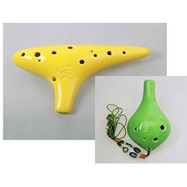 Great Deal!Focalink 6 Holes Alto C Green Glaze Ceramic Ocarina + 12 Hole Alto C Yellow Glazed Ceramic Ocarina - Easy to Learn, Good for Beginner & Great Gift