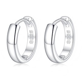 FIMHUT 925 Sterling Silver Thick Small Huggie Hoops Earrings For Women, Hypoallergenic Small Chunky Silver Huggie Earrings, Sterling Silver Jewelry Gift For Womens Size M