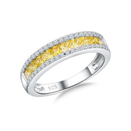 RANDES Citrine Rings for Women Eternity Band 925 Sterling Silver Channel Set Princess Cut Wedding Band Yellow Stone Ring Size 6