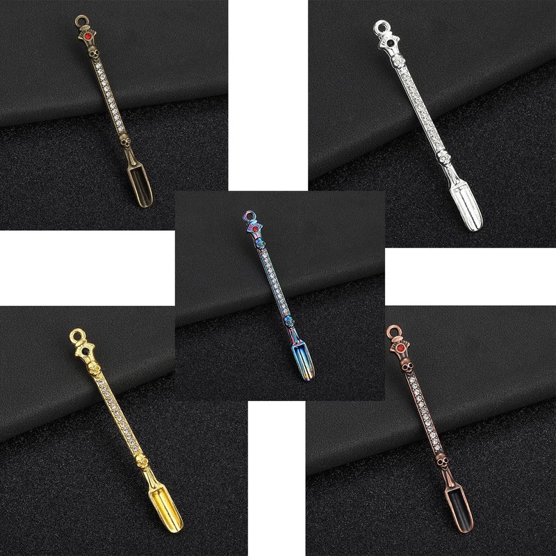 Lqucwepp 10PCS Metal Mini Scoop with Rhinestones,Mini Snuff Spoon,Tiny Skeleton