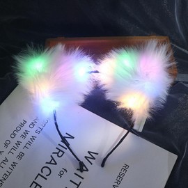 Oshhni Light up Furry Ears Headband 3 Lighting Modes Hairband for Wedding Children Adults, Colorful Light