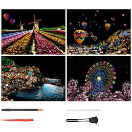 LIANHATA Scratch Art Paper, 10 Pieces, B5 Size, 7.1 x 10.0 inches (180 x 255 mm), Rainbow Pictures, Colorful, DIY, Just Sharp, Coloring, Drawing, Handmade, Bamboo Pen Included, Interior Decoration, Drawing Paper, Art Supplies (Scratch Paper)