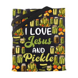 MBMSO Pickle Lovers Gift I Love Jesus and Pickle Tote Bag Pickle Gift for Women Pickle Shopping Shoulder Bag for Pickle Maker (Canvas, Jesus Pickle TB-b)