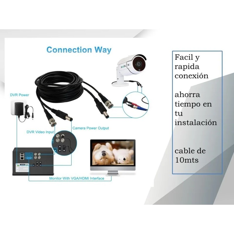 Cable Siames Coaxial 10 Mts Para Camara Video Voltaje