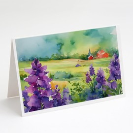 Caroline's Treasures DAC1688GCA7P New Jersey Violet in Watercolor Greeting Cards and Envelopes Pack of 8 Blank Cards with Envelopes Whimsical A7 Size 5x7 Blank Greeting Cards