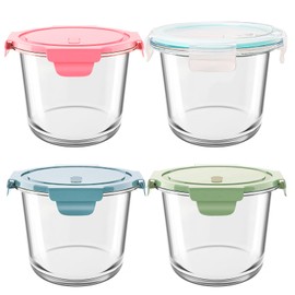 TRBIDRBO 8 PCS Glass Meal Prep Containers with Lids, Airtight 3 Cup Glass Storage Containers Set, Heat-Resistant Glass Containers for Soup Leftover, Ice Cream, Fruit Oats Jars