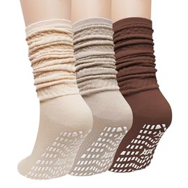 CaiDieNu Grip Slouch Socks for Women: Non Slip Long Scrunch Grippy Socks for Hospital Pregnant Workout Slipper Pilates Yoga Mixed Colors 11-13