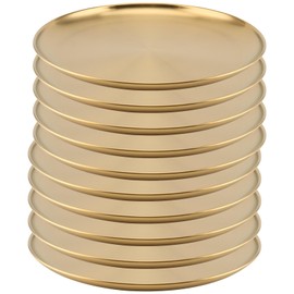 MOUYAT 10 PCS 8 Inch Large Stainless Steel Plate, 20cm Round Dinner Metal Plates, Metal Salad Steak Plates Reusable Dinner Dish for Eating Serving Camping Outdoor BBQ Home Kitchen, Frosted Gold