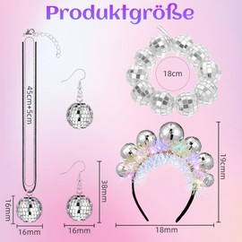 Xerteam 4 x Disco Ball Headband, Disco Ball Earrings, Disco Ball Bracelet, Necklace, Disco Outfit Women's Headband Disco Ball Decoration for Carnival, Christmas and Costume Disco Party, silver