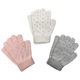 Evridwear Boys Girls Magic Stretch Gripper Gloves 3 Pair Pack Assortment, Kids One Size Winter Warm Gloves Children (3 Pairs Heart Printing, 8-14Years)